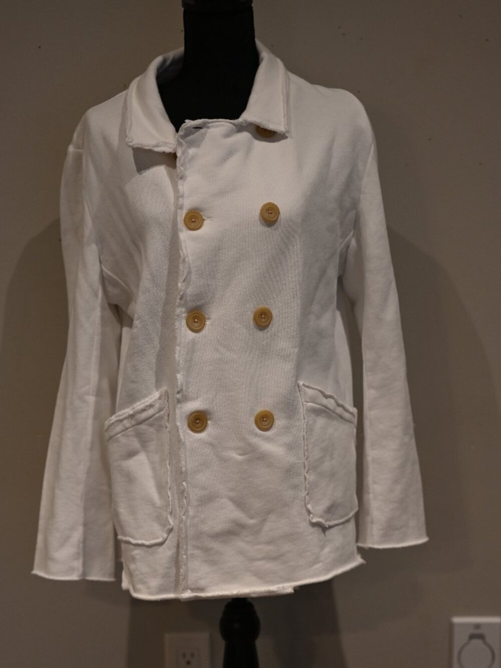 Eileen Fisher White Double Breasted Jacket Blazer Size M